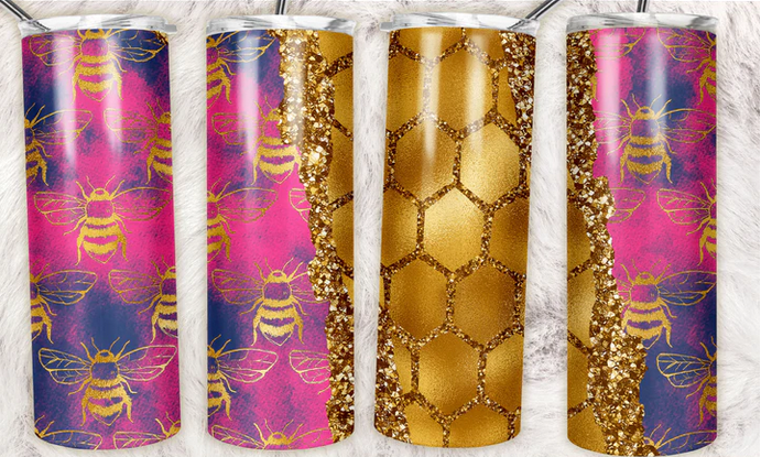 Pink blue grunge bees tumbler straight Sublimation Tumbler Wrap - Or Clear Waterslide Wrap