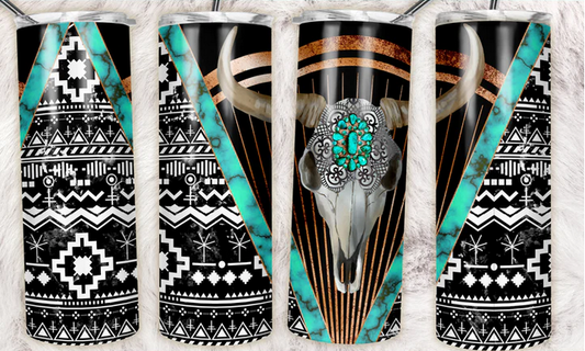 black turquoise skull tumbler straight Sublimation Tumbler Wrap - Or Clear Waterslide Wrap