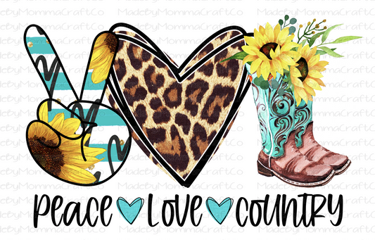 Peace Love Country Cowboy Boots and Sunflowers  Cheat Clear Waterslide™ or White Cast Sticker