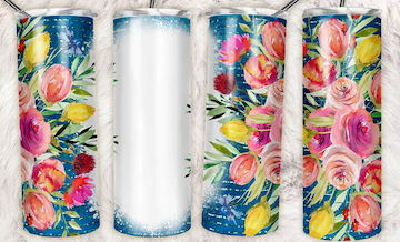 Shabby Navy Colorful Floral Sublimation or Waterslide Wrap - 20oz and 30oz
