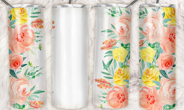 Shabby White Wood Roses Floral Sublimation or Waterslide Wrap - 20oz and 30oz