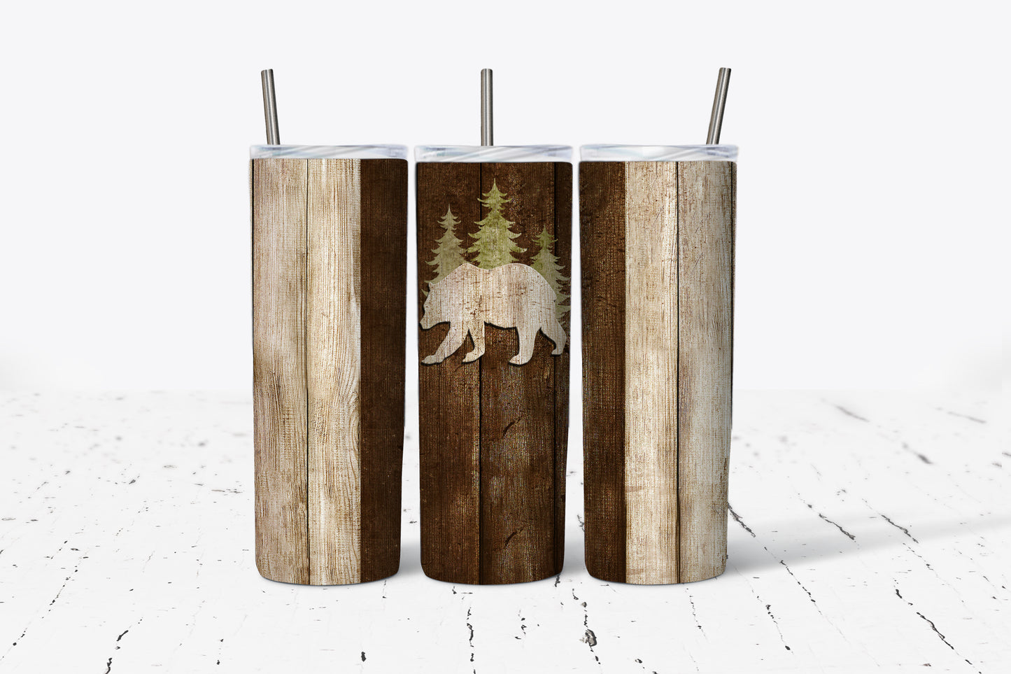 Bear Woodgrain Masculine Sublimation Tumbler Wrap - Or Clear Waterslide Wrap