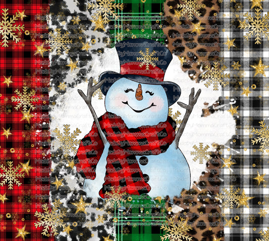 Plaid Snowman Christmas Tumbler Wrap - Sublimation Vinyl Or Waterslide Wrap