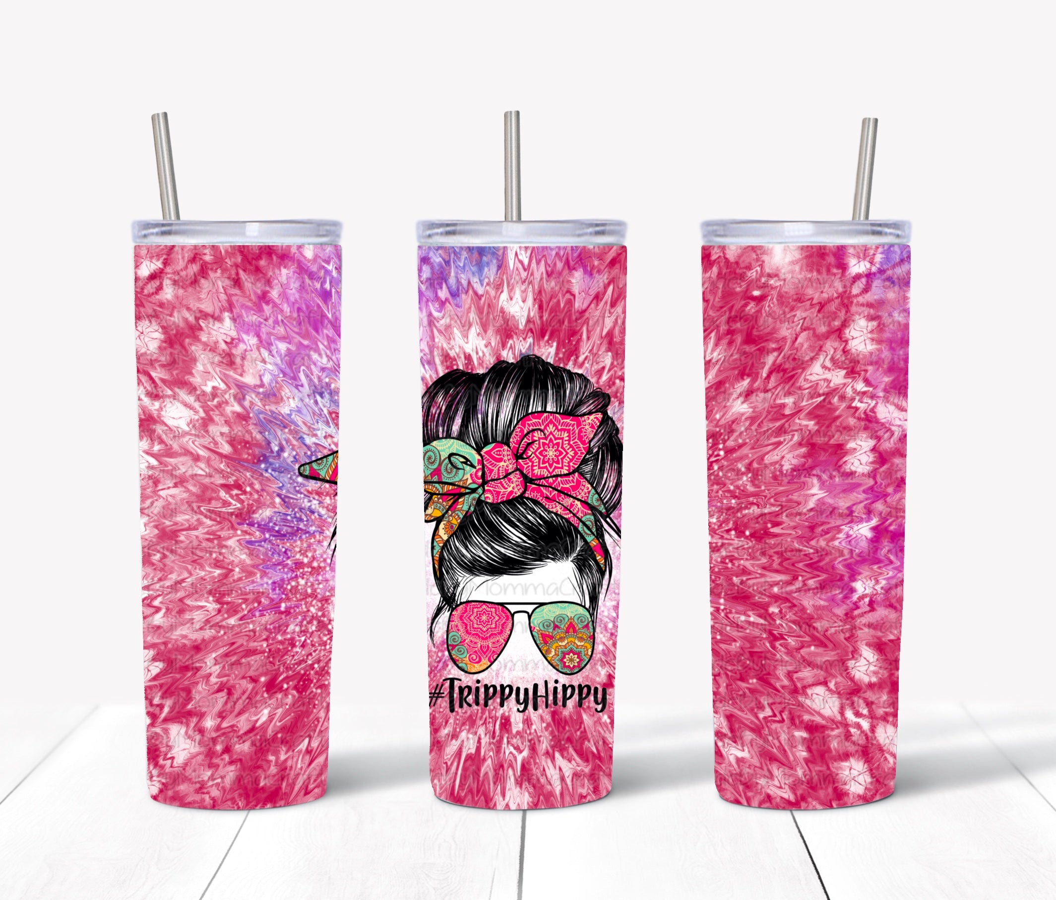 Trippy Hippy Messy Bun Wrap Sublimation or Waterslide Wrap - 20oz and 30oz -OR digital download
