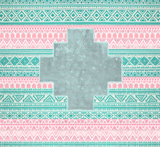 Western Aztec Pink and Teal Sublimation Tumbler Wrap - Or Clear Waterslide Wrap -Or Digital Download