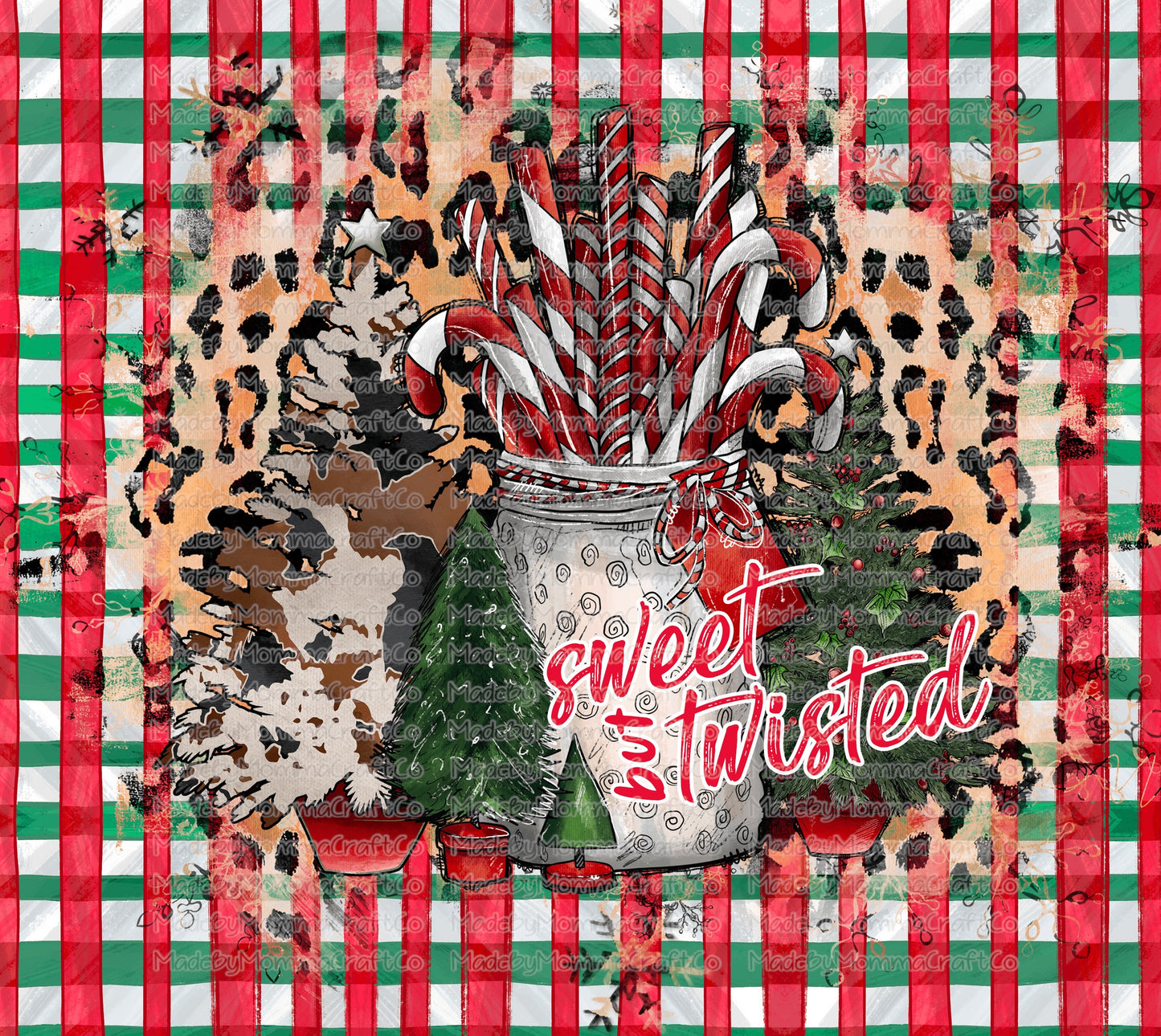 Sweet But Twisted Plaid Christmas Tumbler Wrap - Sublimation Vinyl Or Waterslide Wrap