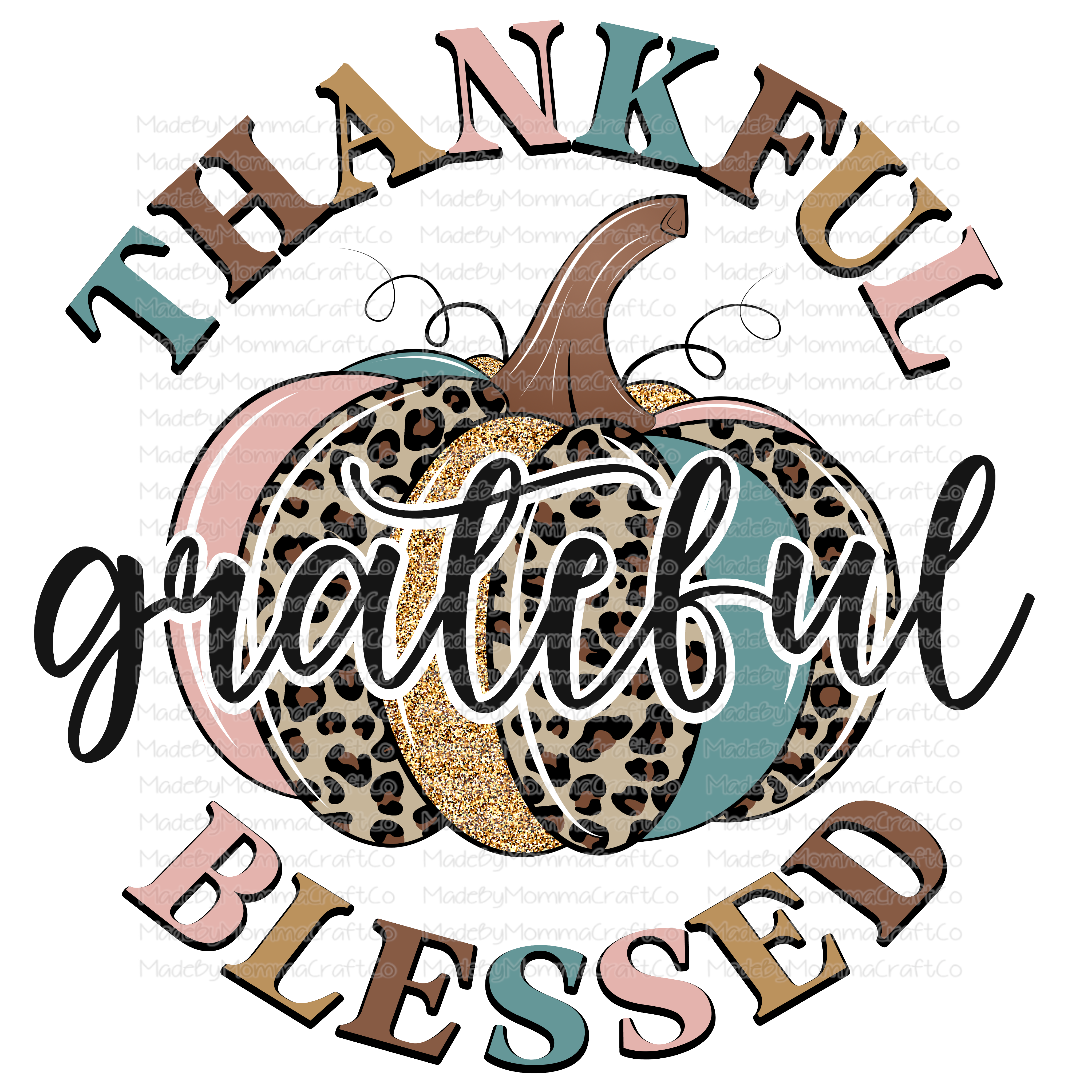 Thankful Grateful Blessed - Fall - Leopard Pumpkin - Cheat Clear Waterslide™ or White Cast Sticker
