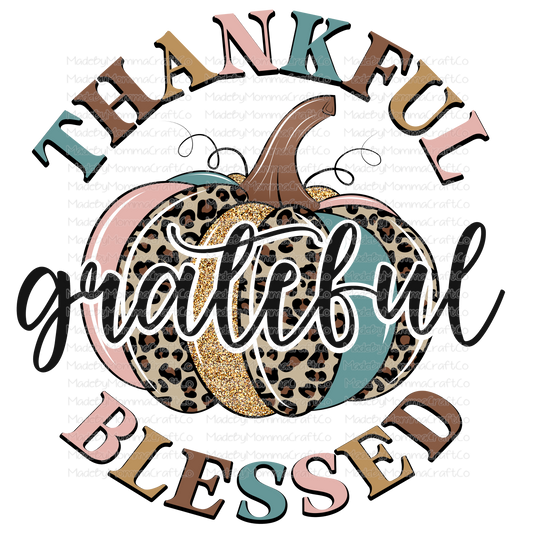 Thankful Grateful Blessed - Fall - Leopard Pumpkin - Cheat Clear Waterslide™ or White Cast Sticker