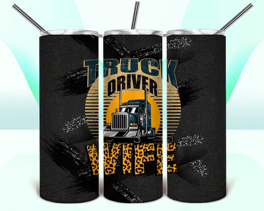 Truck Driver Wife Leopard Sublimation Tumbler Wrap - Or Clear Waterslide Wrap