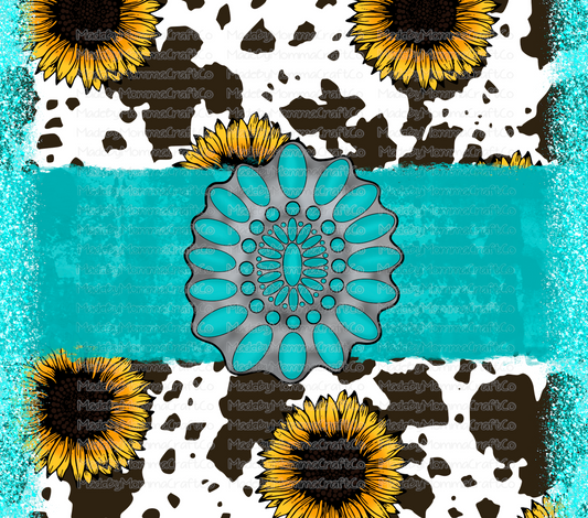 Turquois Cowhide Western Tumbler Wrap - Sublimation Or Clear Waterslide Wrap