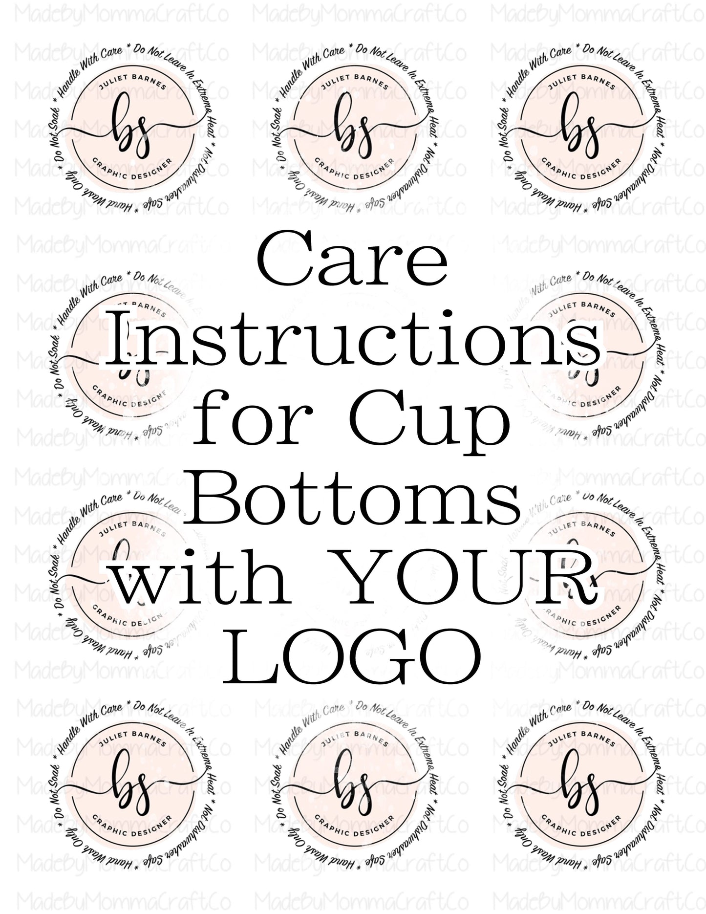 Care Instruction Cup Bottom Cheat Clear Waterslide ™ With Your Logo - Shows up on both Light and Dark Surfaces even black cups!