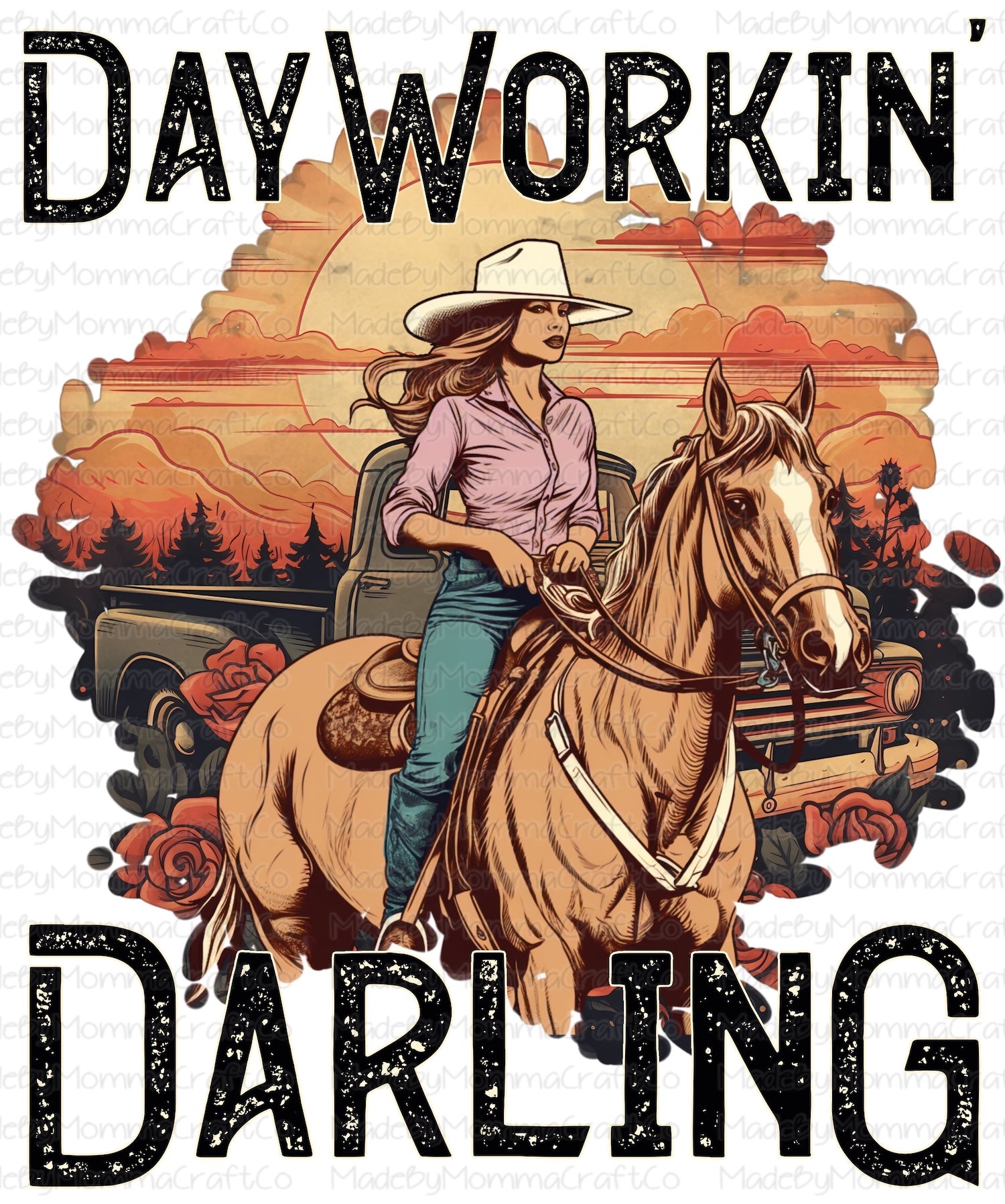 DayWorkin&#39; Darling Cowgirl Horse Country Western - Cheat Clear Waterslide Decal or Digital Download *Exclusive Design*