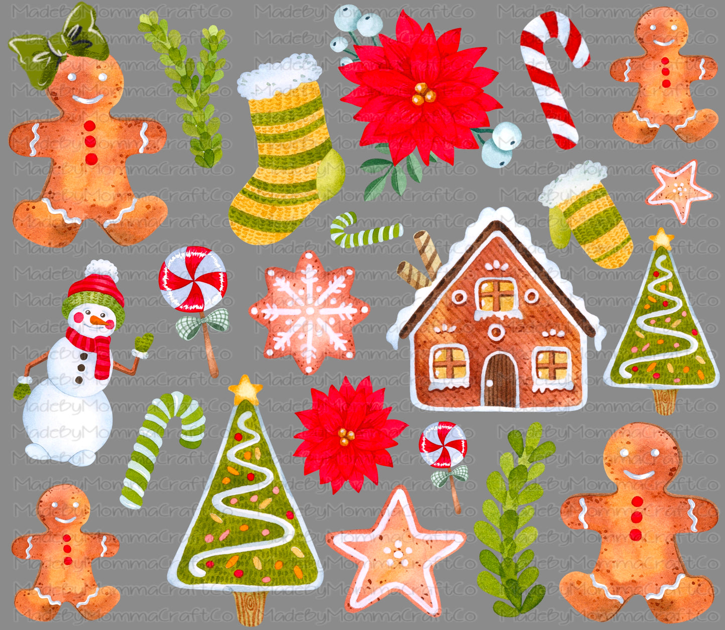 Christmas and Gingerbread Cheat Clear Waterslide ™ or Sticker Themed Sheet  Elements Sheet