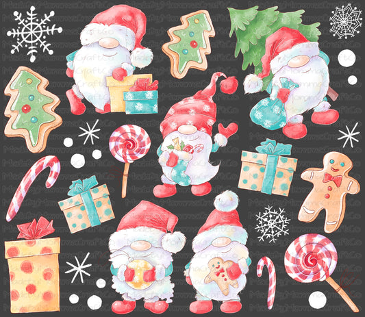 Christmas Gnomes Cheat Clear Waterslide ™ or Sticker Themed Sheet  Elements Sheet