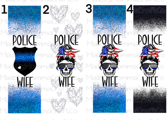 Police Blue Line Skull Pen Wraps - Printed Waterslide or Digital Download