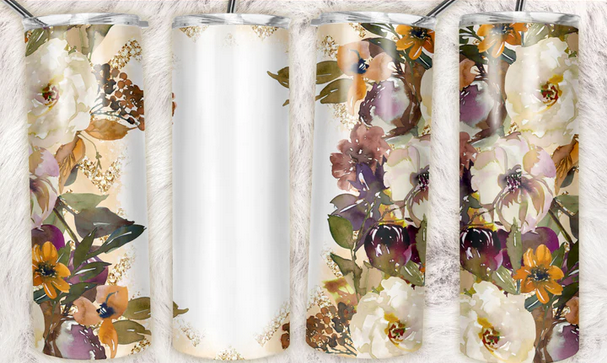Vintage Champagne Floral Sublimation or Waterslide Wrap - 20oz and 30oz