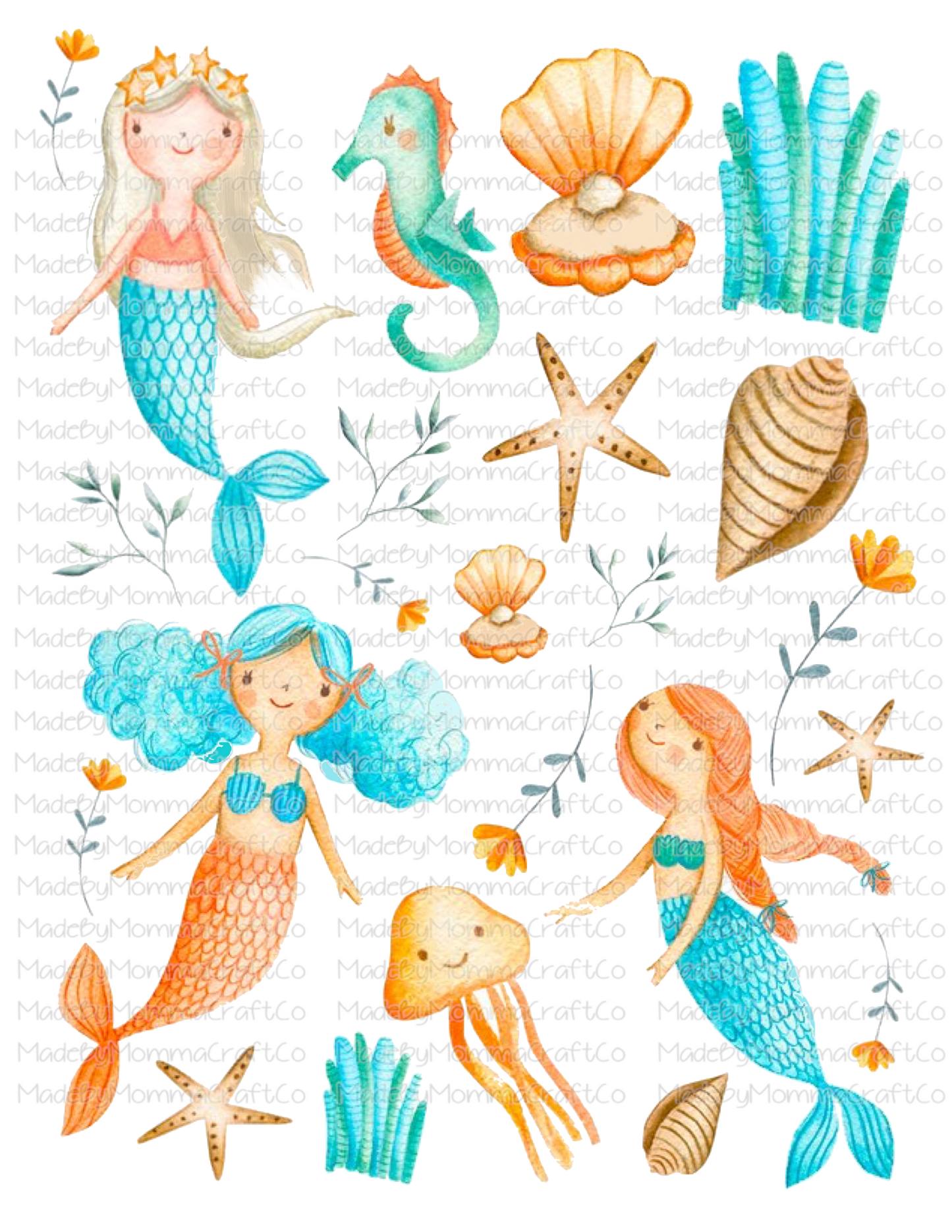 Little Mermaids Ocean Cheat Clear Waterslide ™ or Sticker Themed Sheet  Elements Sheet