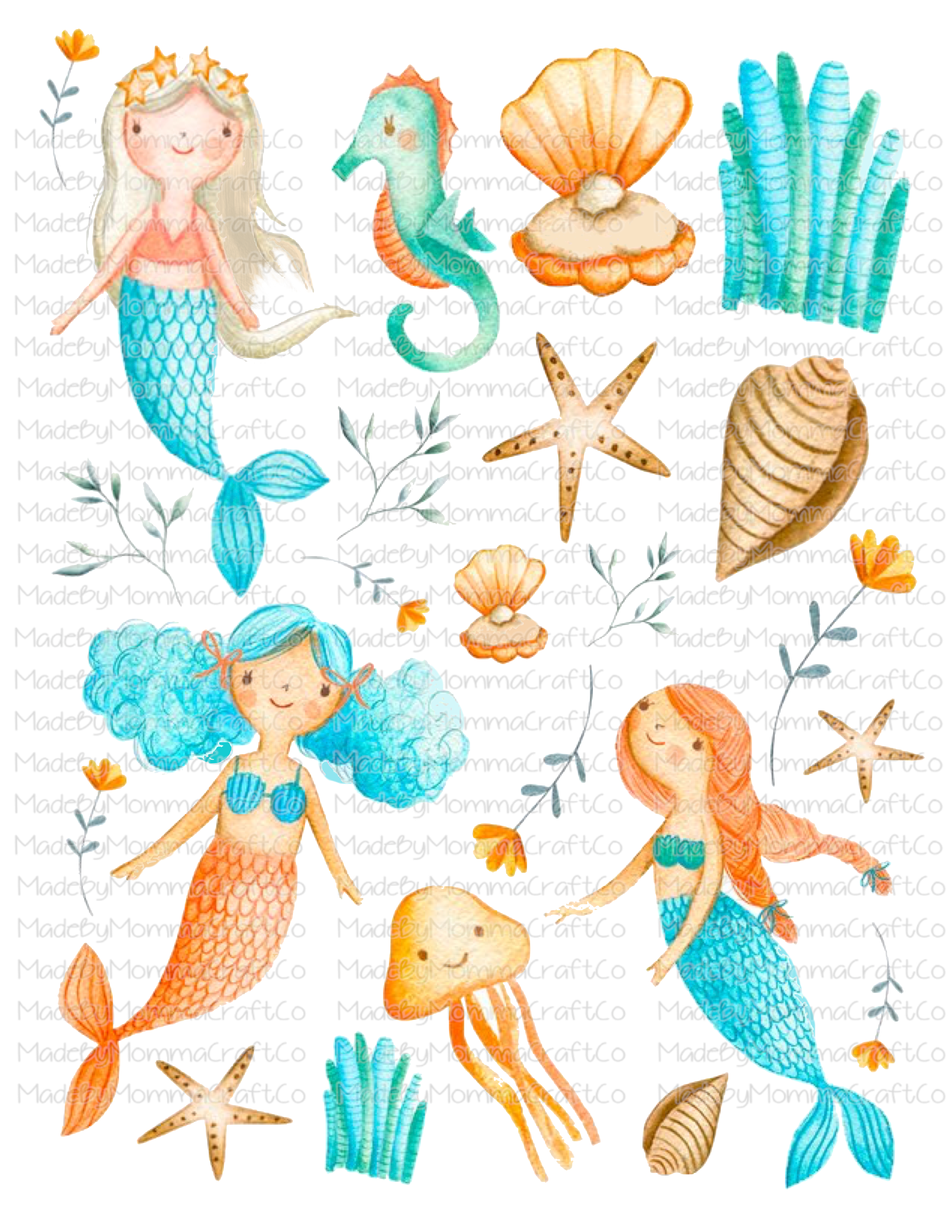 Little Mermaids Ocean Cheat Clear Waterslide ™ or Sticker Themed Sheet  Elements Sheet