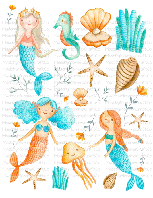 Little Mermaids Ocean Cheat Clear Waterslide ™ or Sticker Themed Sheet  Elements Sheet