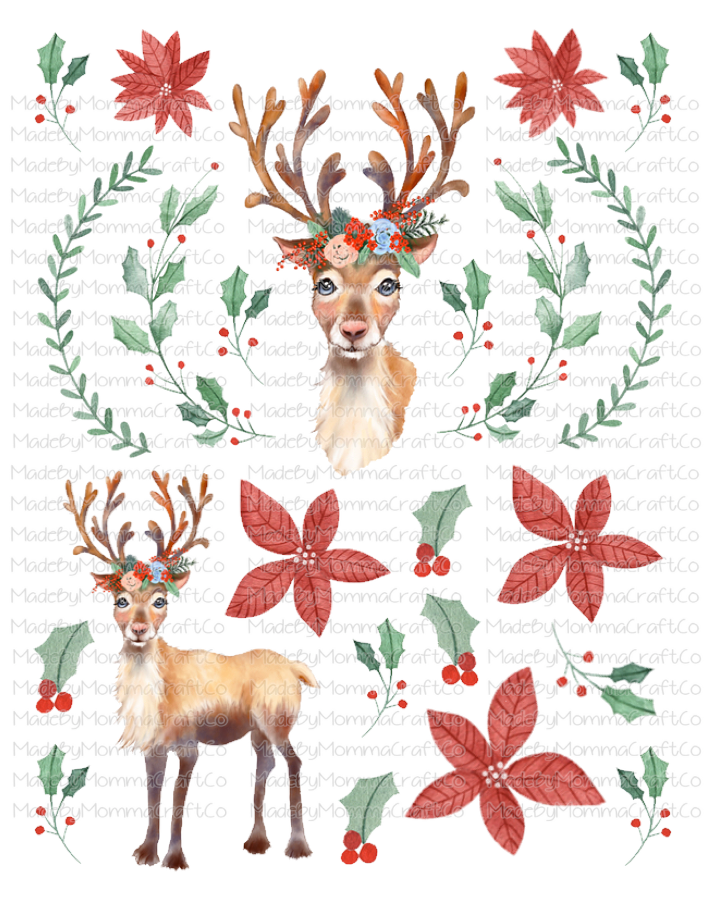 Christmas Deer Cheat Clear Waterslide ™ or Sticker Themed Sheet  Elements Sheet