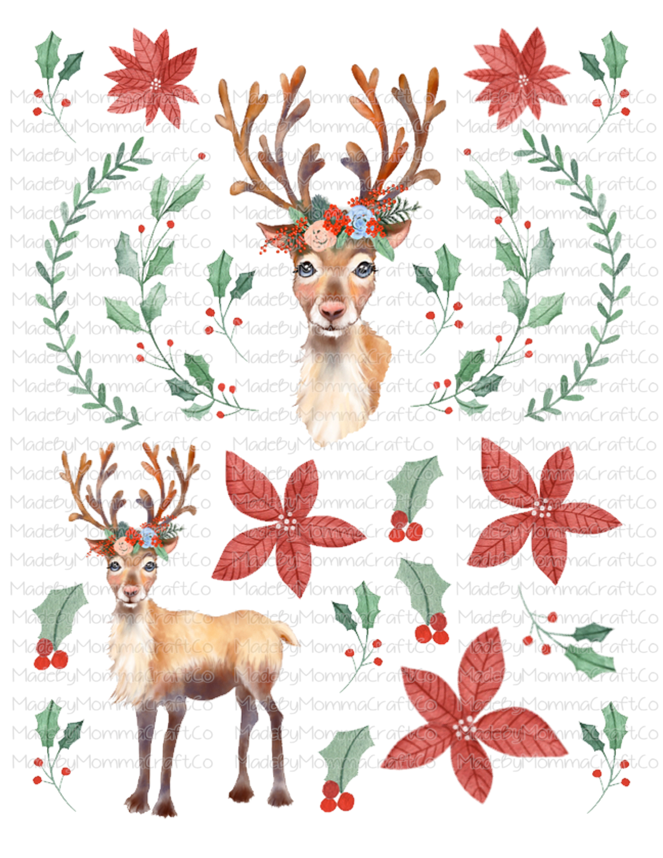 Christmas Deer Cheat Clear Waterslide ™ or Sticker Themed Sheet  Elements Sheet