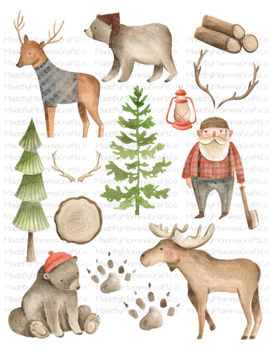 Lumber Jack Woodland Creatures Cheat Clear Waterslide ™ or Sticker Themed Sheet  Elements Sheet