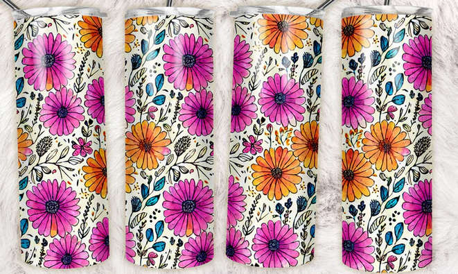 Watercolor Ink Floral Sublimation or Waterslide Wrap - 20oz and 30oz