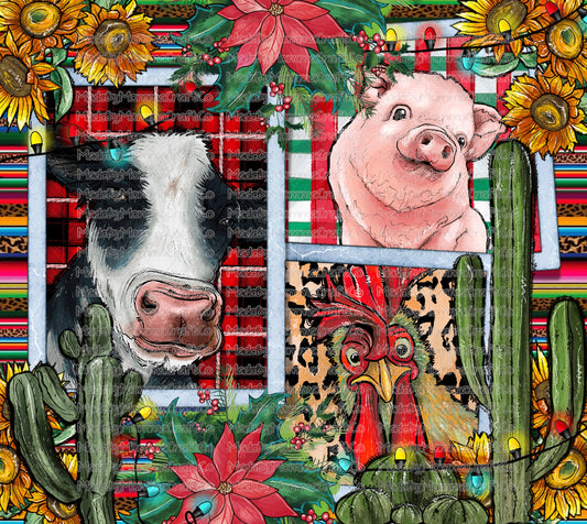 Western Christmas Animal Tumbler Wrap - Sublimation Vinyl Or Waterslide Wrap