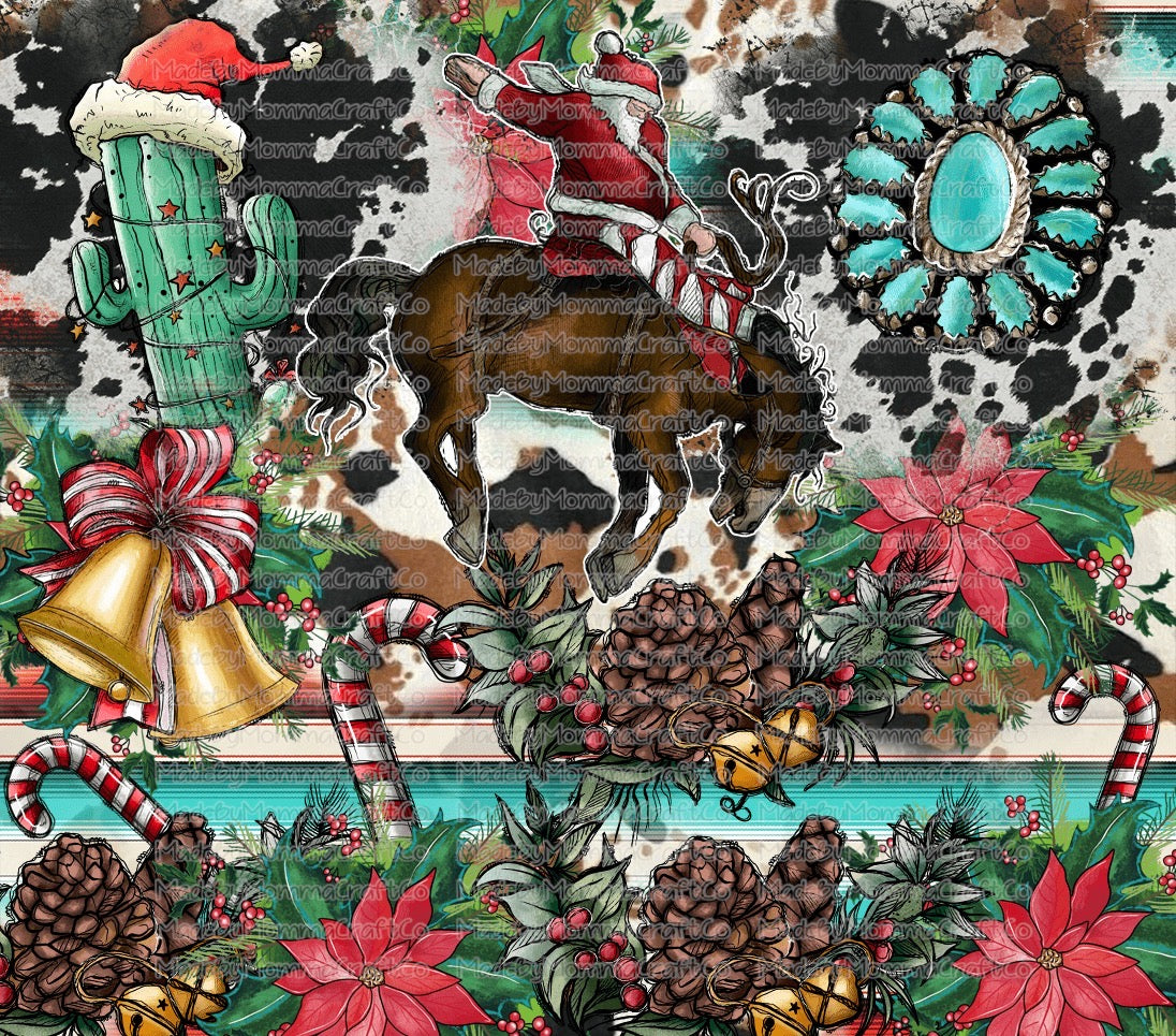 Western Christmas Cowboy Santa Tumbler Wrap - Sublimation Vinyl Or Waterslide Wrap