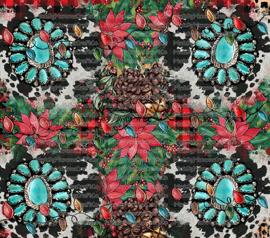 Turquois Western Christmas Tumbler Wrap - Sublimation Vinyl Or Waterslide Wrap