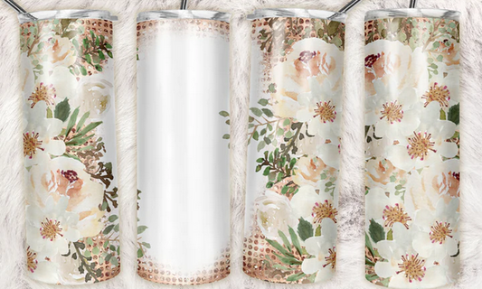 White and Gold Floral Sublimation or Waterslide Wrap - 20oz and 30oz