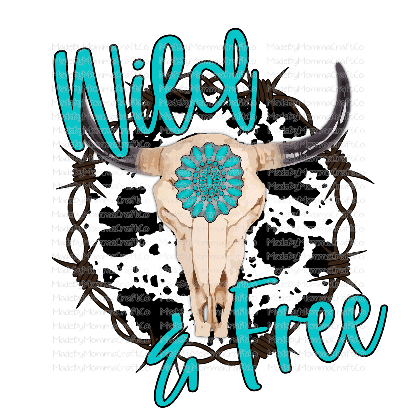 Wild and Free Cowhide Skull -Cheat Clear Waterslide™ or White Cast Sticker