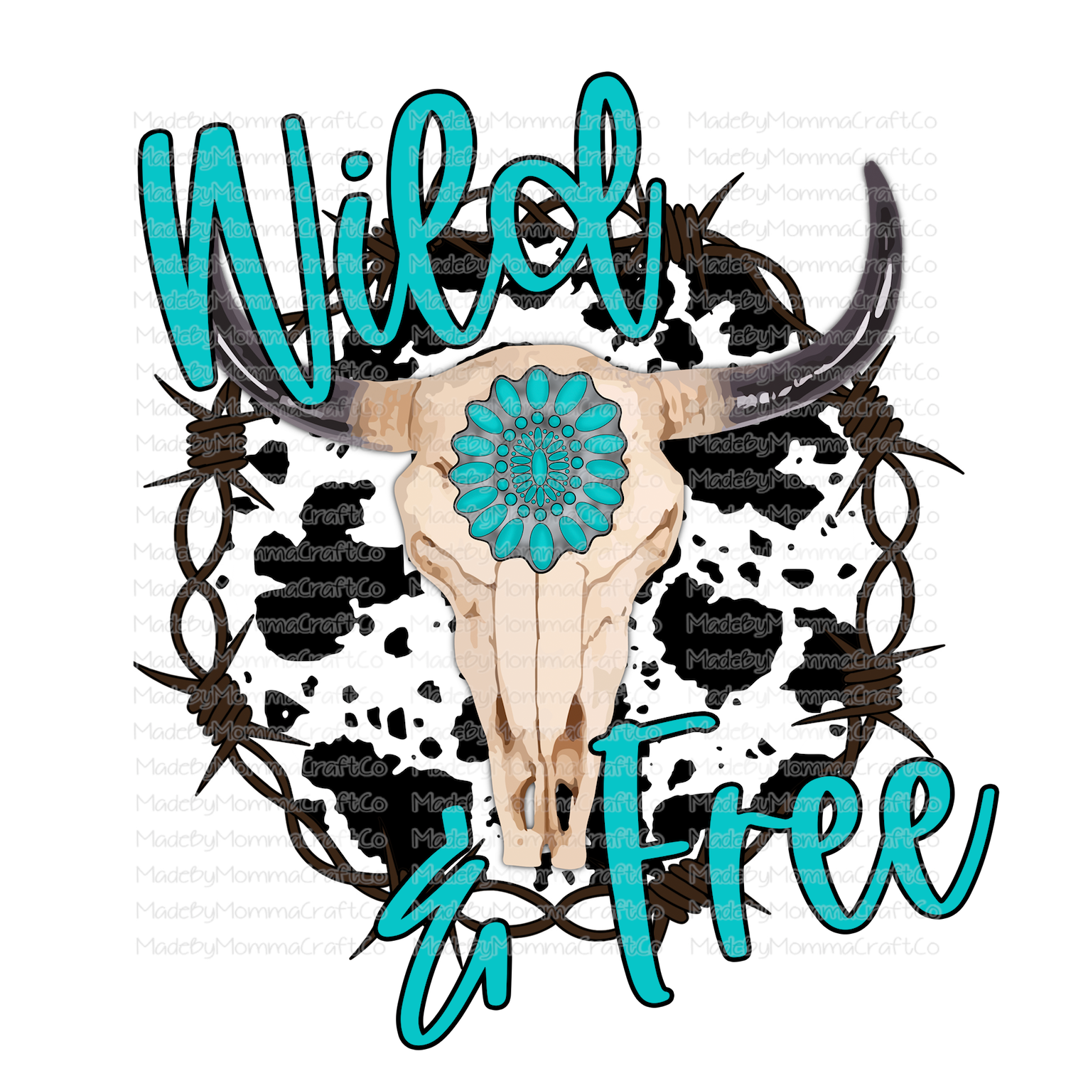Wild and Free Cowhide Skull -Cheat Clear Waterslide™ or White Cast Sticker