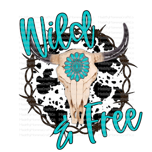 Wild and Free Cowhide Skull -Cheat Clear Waterslide™ or White Cast Sticker