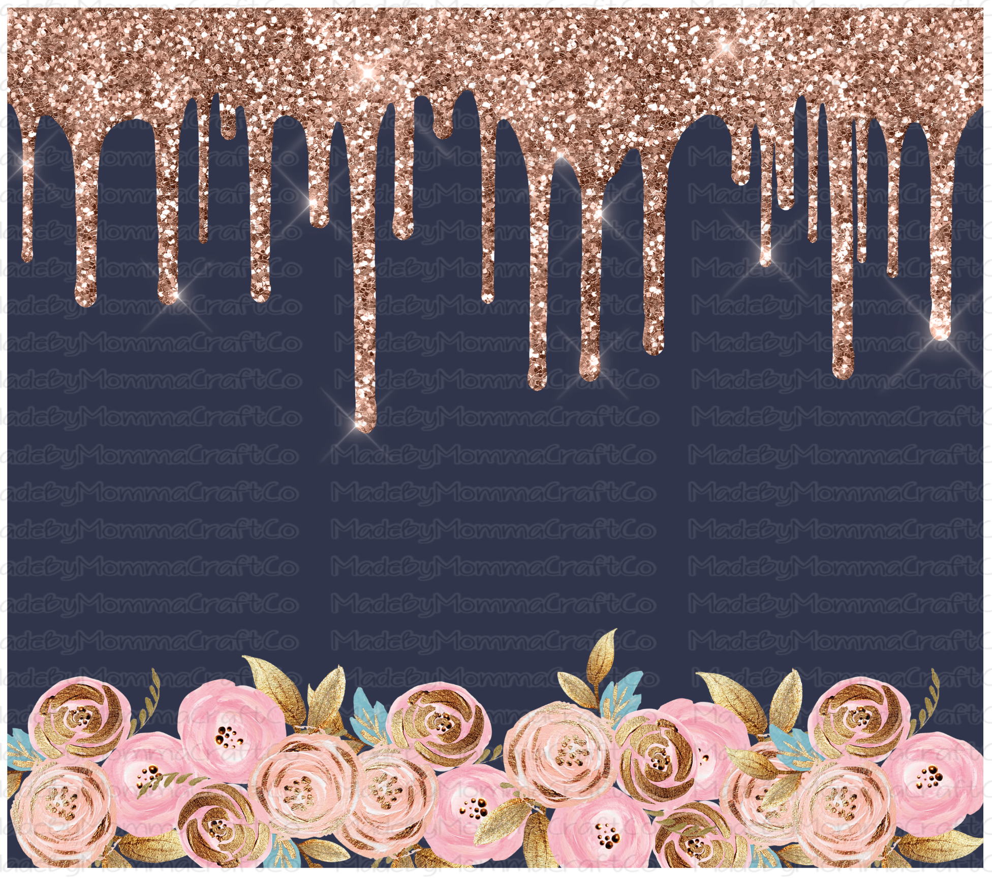Navy Floral Glitter Drip Sublimation Tumbler Wrap - Or Clear Waterslide Wrap