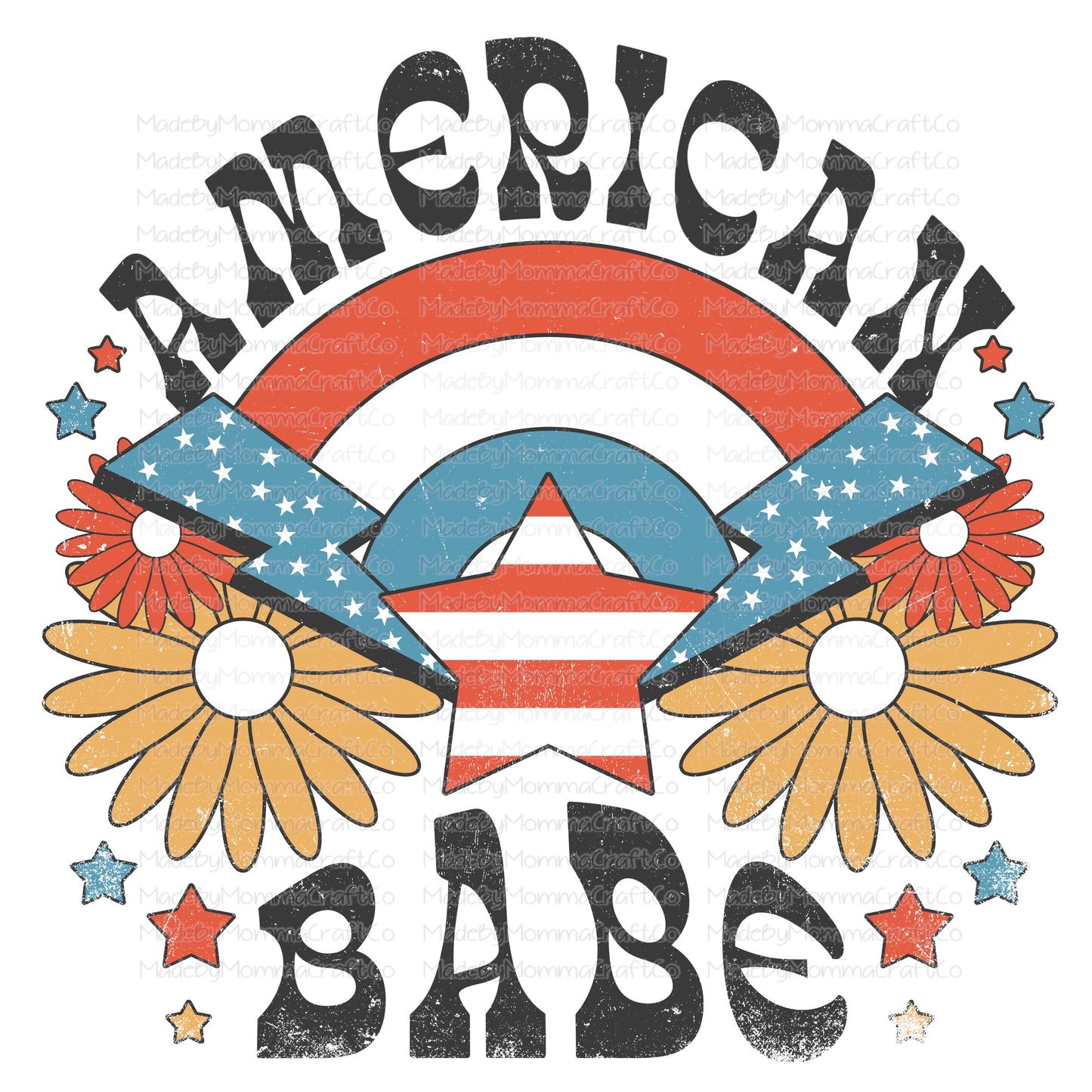 American Babe Retro Rainbow Flowers - Cheat Clear Waterslide™ or White Cast Sticker