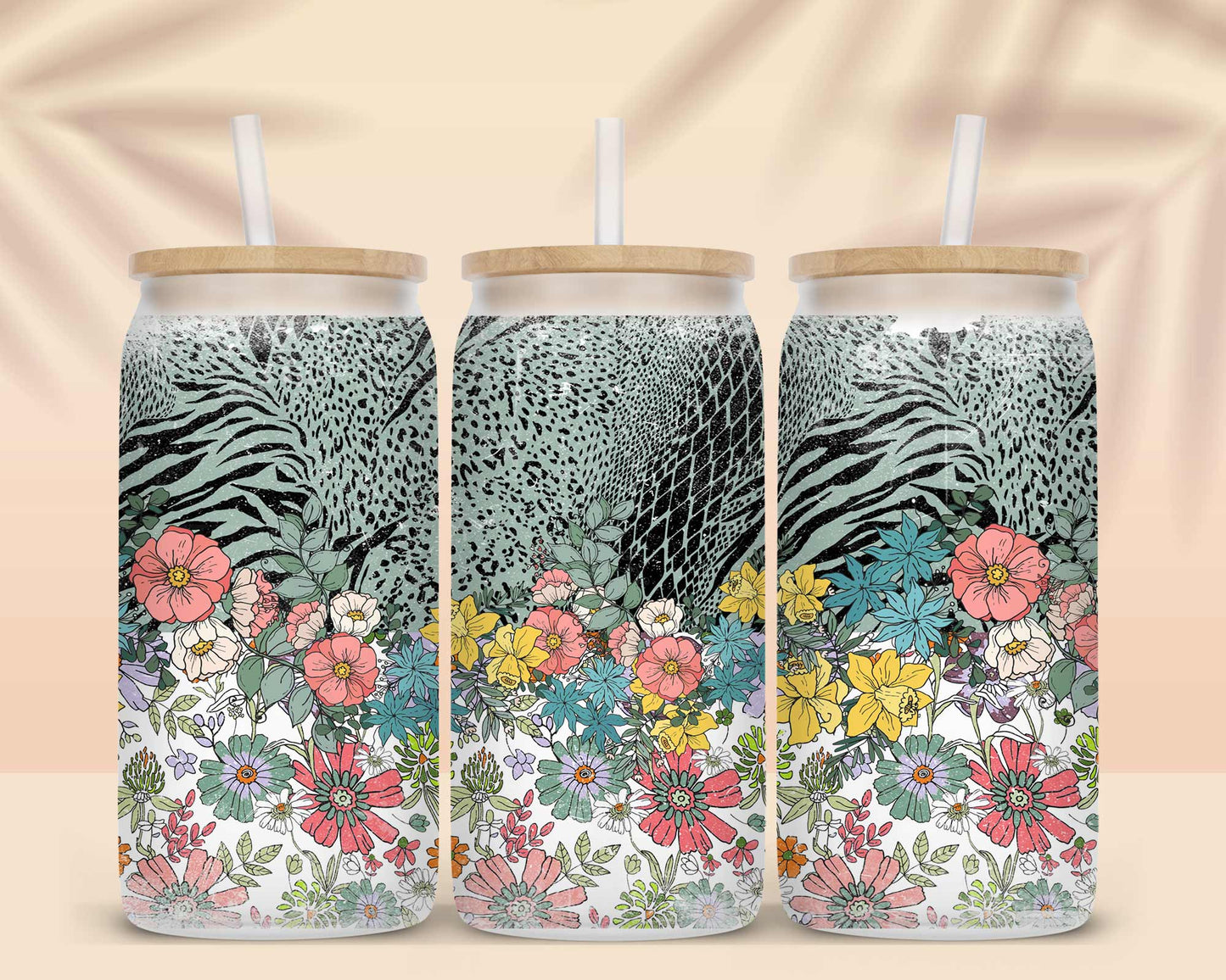 Animal Print and Flowers Sublimation Libbey Can Wrap