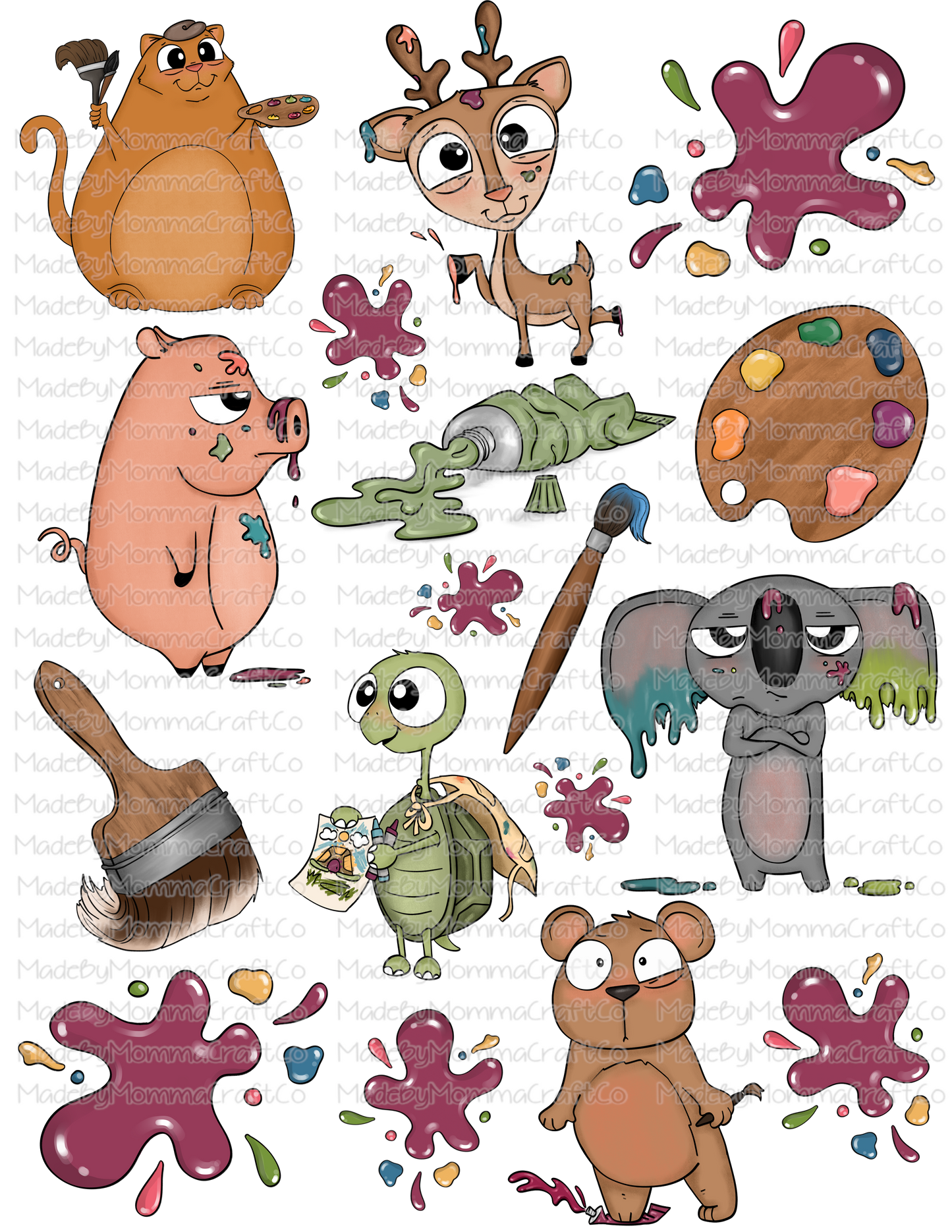 Artistic Painting Animals Cheat Clear Waterslide ™ or Sticker Themed Sheet  Elements Sheet