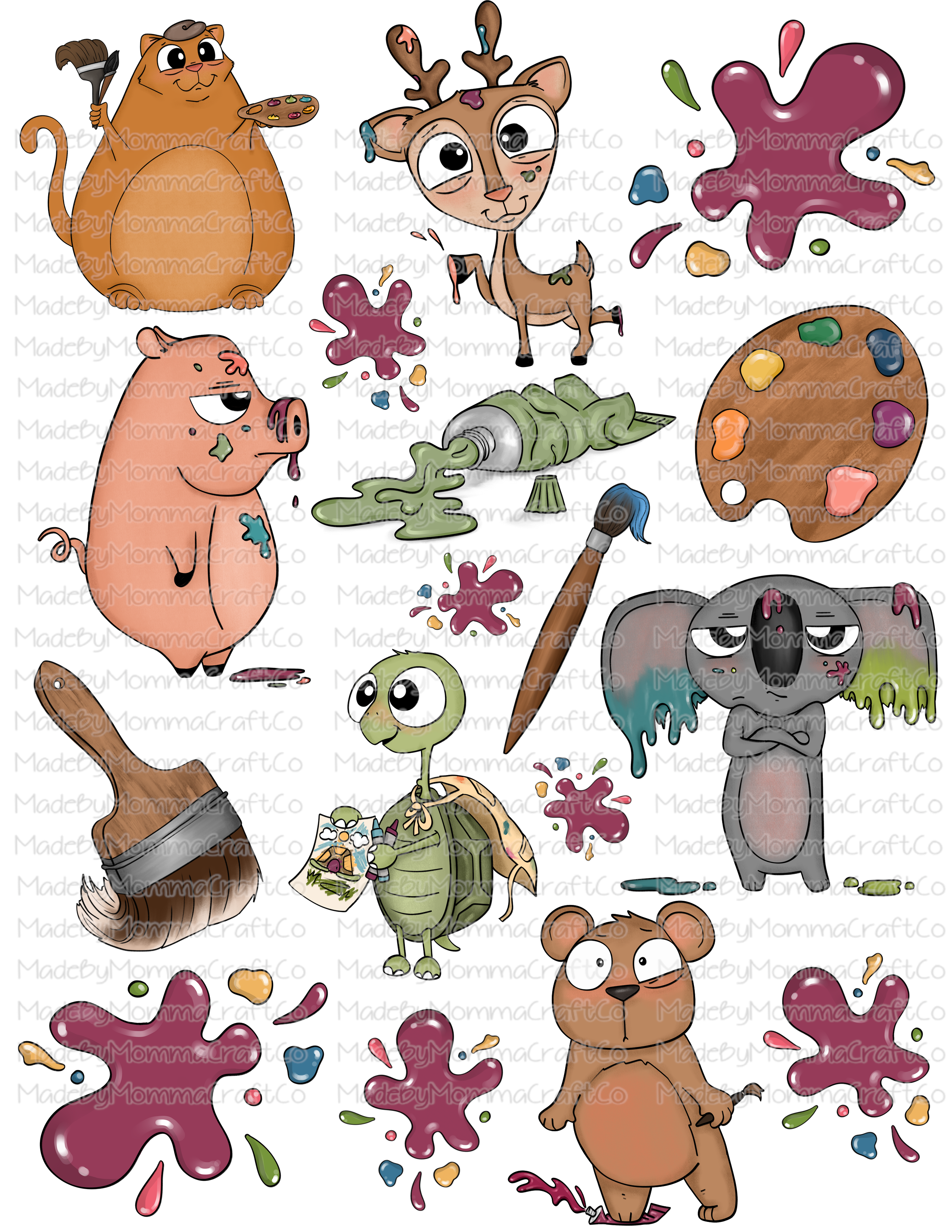 Artistic Painting Animals Cheat Clear Waterslide ™ or Sticker Themed Sheet  Elements Sheet