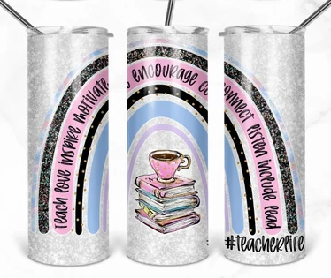 Teacher Life Book Rainbow Tumbler Wrap - Sublimation Or Clear Waterslide Wrap