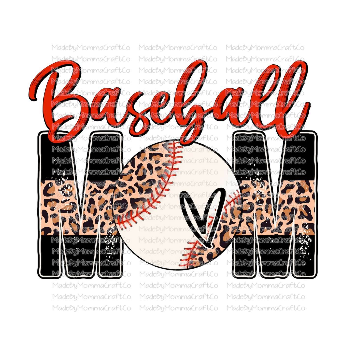 Baseball Mom Leopard Heart - Cheat Clear Waterslide™ or White Cast Sticker