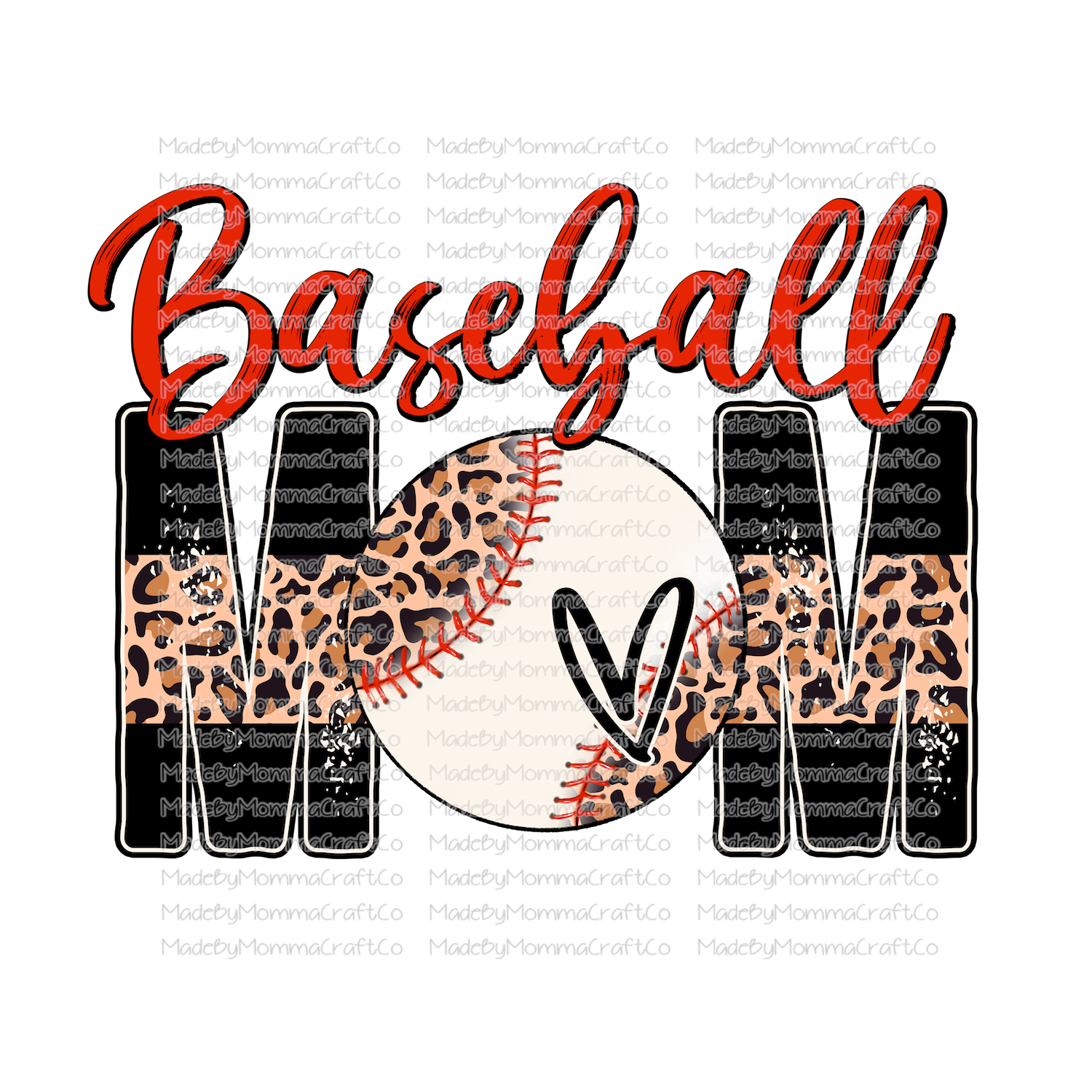 Baseball Mom Leopard Heart - Cheat Clear Waterslide™ or White Cast Sticker
