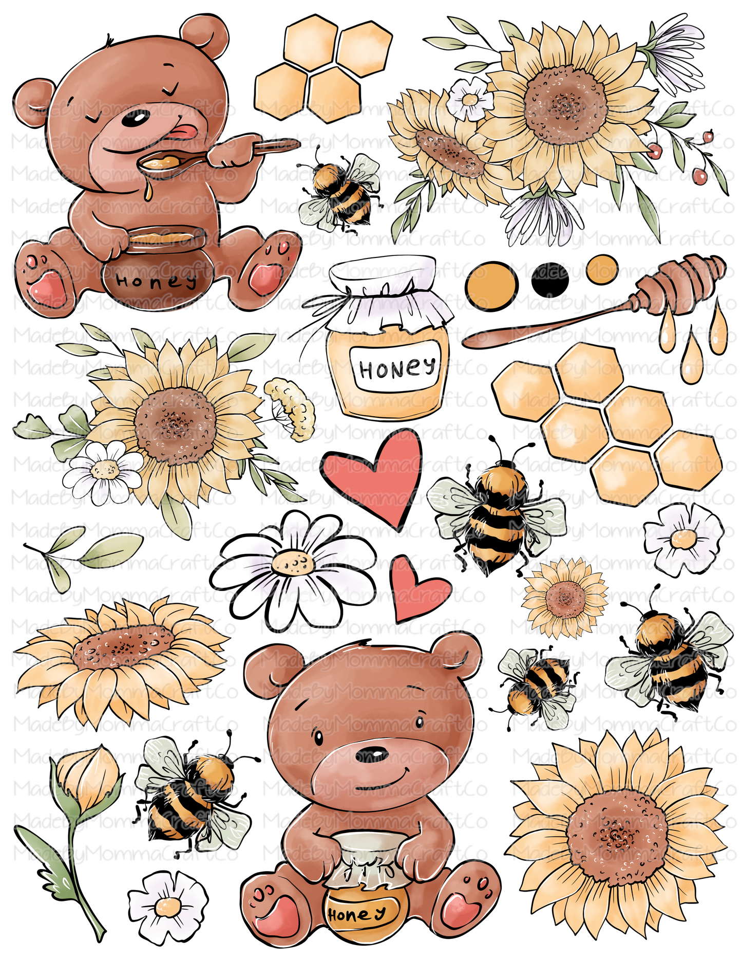 Bears and Honey Bees Cheat Clear Waterslide ™ or Sticker Themed Sheet  Elements Sheet