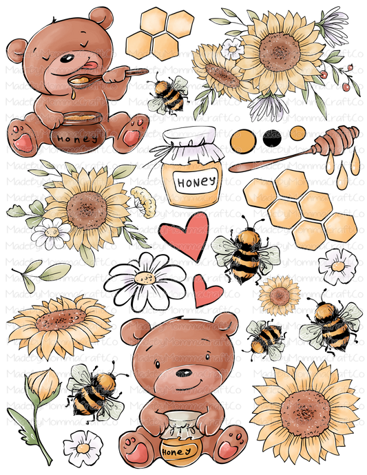 Bears and Honey Bees Cheat Clear Waterslide ™ or Sticker Themed Sheet  Elements Sheet