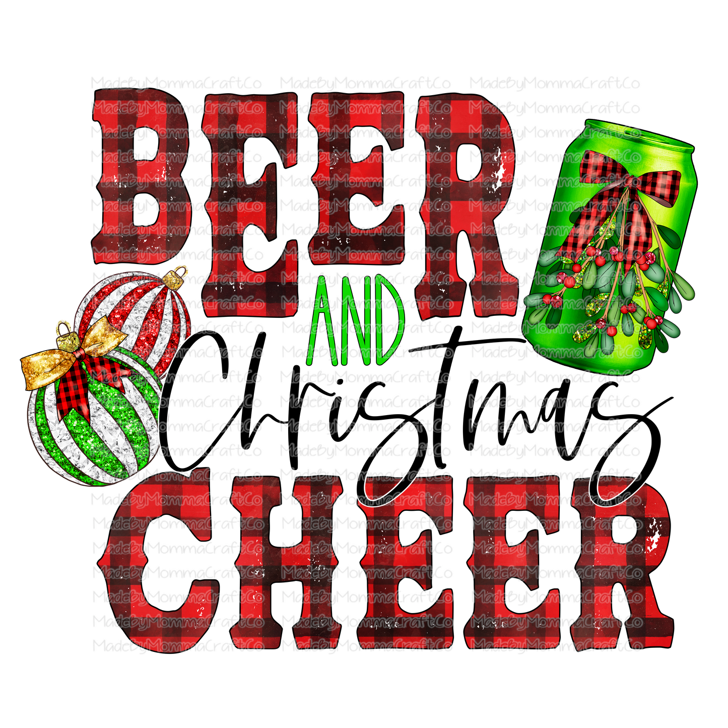 Beer And Christmas Cheer - Plaid - Cheat Clear Waterslide™ or White Cast Sticker