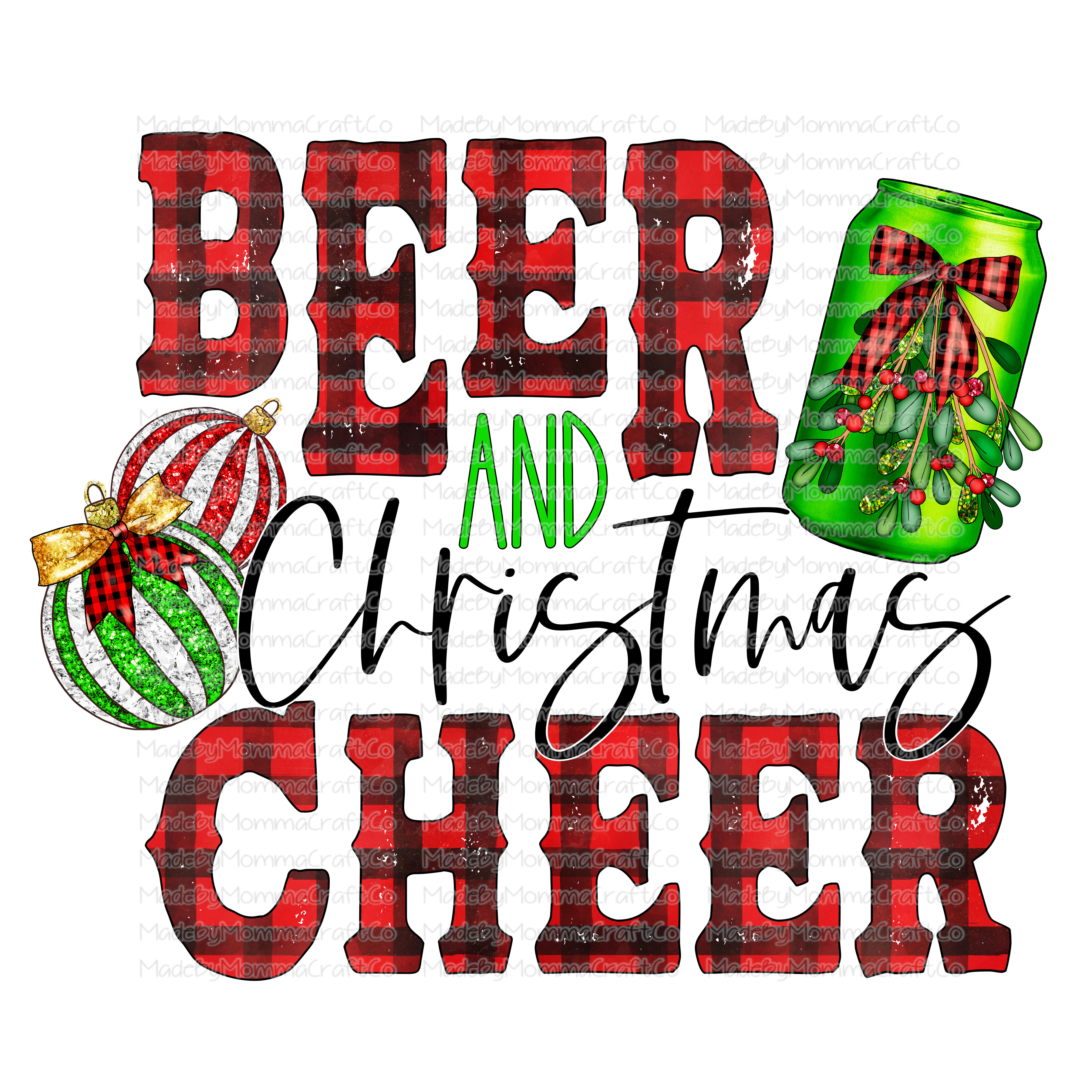 Beer And Christmas Cheer - Plaid - Cheat Clear Waterslide™ or White Cast Sticker