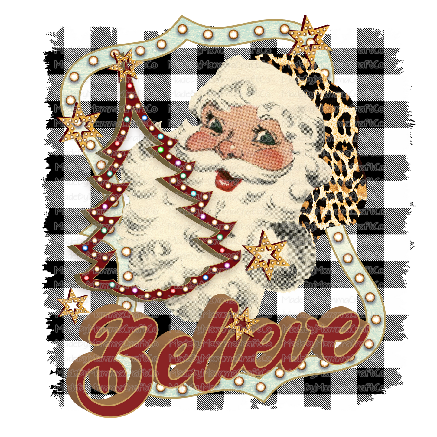 Believe Plaid Santa -Cheat Clear Waterslide™ or White Cast Sticker