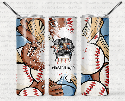 Baseball Mom Messy Bun Sublimation Tumbler Wrap - Or Clear Waterslide Wrap