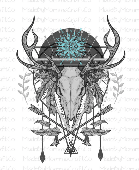 Blue Boho Skull And Horns - Cheat Clear Waterslide™ or White Cast Sticker