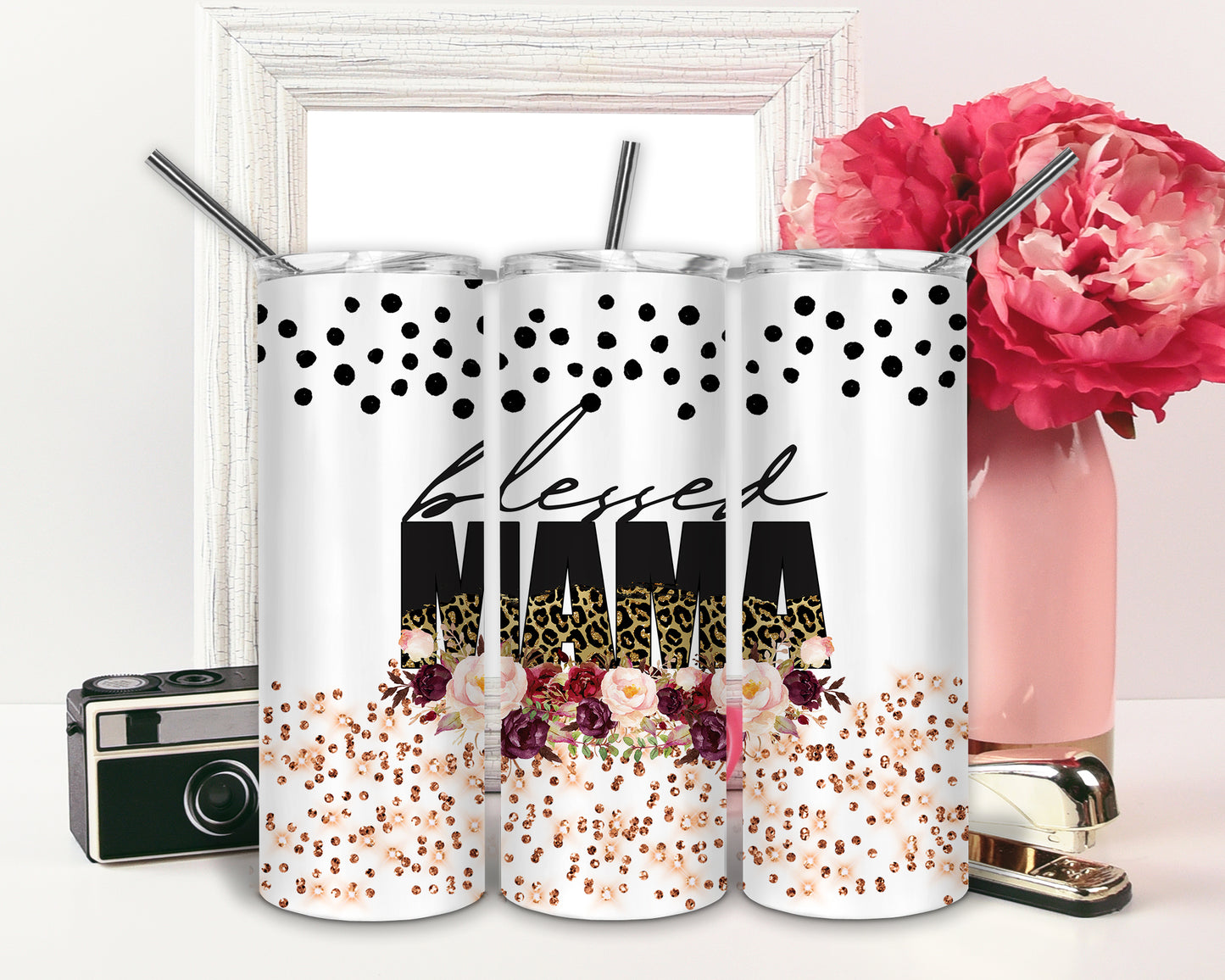 Blessed Mama Floral Sublimation or Waterslide Wrap - 20oz and 30oz